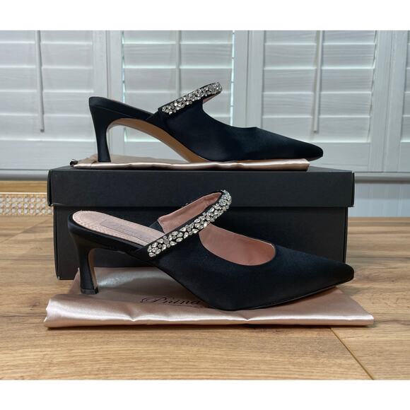 Pnina Tornai 4 Naturalizer Liefde Satin Rhinestone Mules Black Size 9.5 Wide NIB - Picture 3 of 13